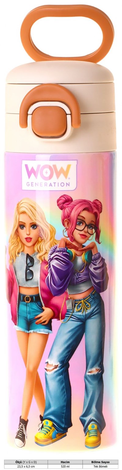 Wow Generation 520 ml Sound Baskılı Çok Renkli Kız Çocuk Çelik Termos Matara (Çift İçim Kilitli Kapak) - W6067
