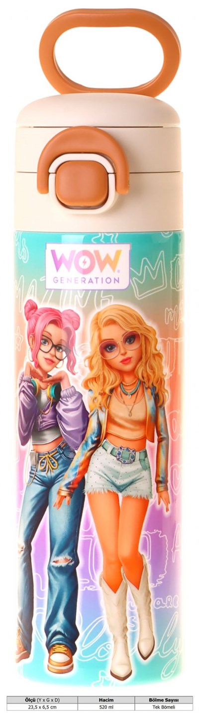 Wow Generation 520 ml Star Desenli Pembe - Mor Kız Çocuk Çelik Termos Matara (Çift İçim Kilitli Kapak) - W6037