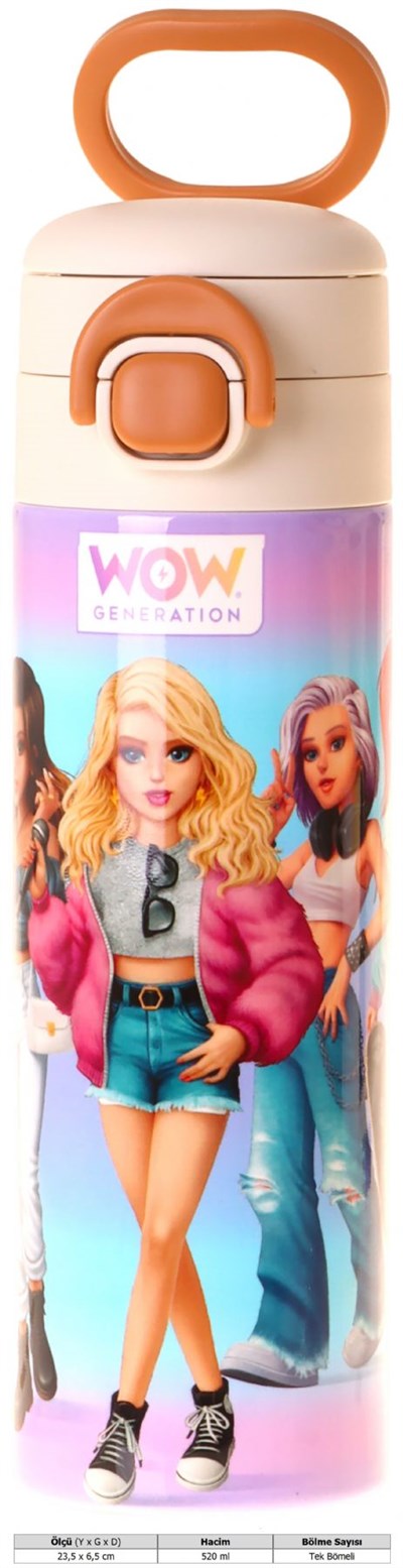 Wow Generation 520 ml Very Nice Baskılı Lila Kız Çocuk Çelik Termos Matara (Çift İçim Kilitli Kapak) - W6083