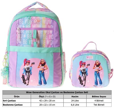 Wow Generation Be You İkili Okul Çanta Seti - Yeşil - Mor Be You Baskılı Kız Çocuk SETWG-W6085B