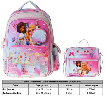 Wow Generation Butterfly İkili Okul Çanta Seti - Turkuaz - Pembe Butterfly Baskılı Kız Çocuk SETWG-W6074B