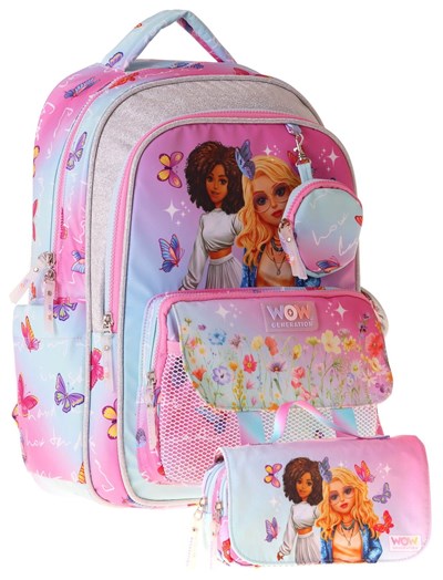 Wow Generation Butterfly Kız Çocuk (Turkuaz - Pembe) İlkokul Okul Çantası ve Kalemlik Seti - SETWG-W6074C