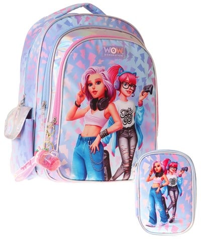 Wow Generation Cool Kız Çocuk (Mavi - Pembe) İlkokul Okul Çantası ve Kalemlik Seti - SETWG-W6039C