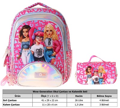 Wow Generation Girl Friends Kız Çocuk (Kırmızı) İlkokul Okul Çantası ve Kalemlik Seti - SETWG-W6059C