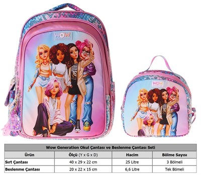 Wow Generation Group İkili Okul Çanta Seti - Mavi Group Baskılı Kız Çocuk SETWG-W6049B