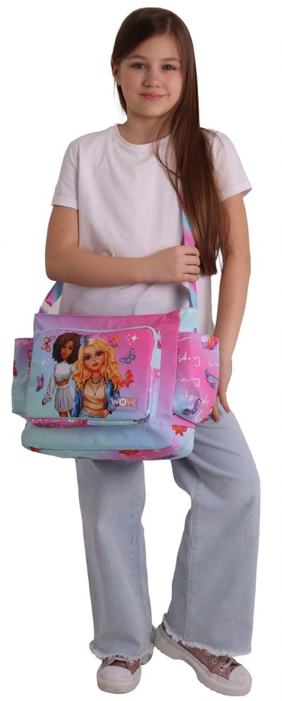 Wow Generation Kız Çocuk Butterfly Baskılı Turkuaz - Pembe Renkli Omuz Çantası - W6075