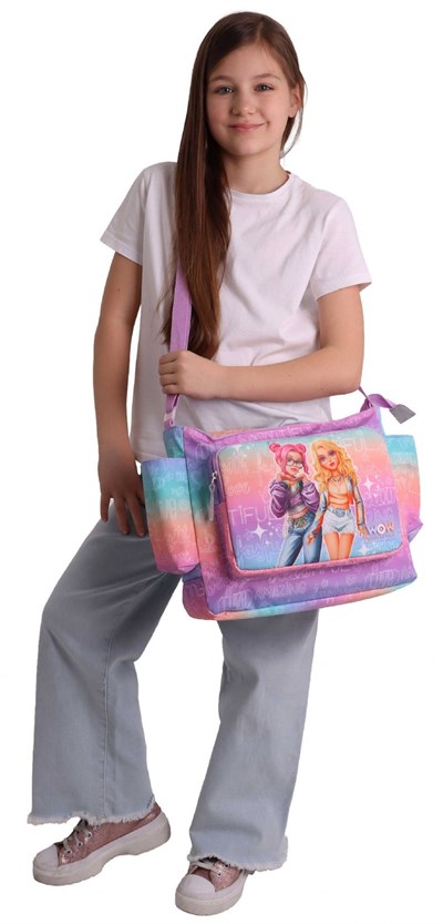 Wow Generation Kız Çocuk Star Desenli Pembe - Mor Renkli Omuz Çantası - W6034