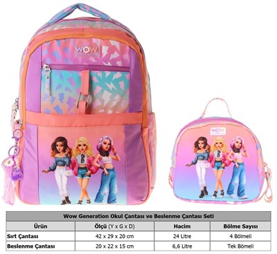 Wow Generation Shine İkili Okul Çanta Seti - Turuncu - Mor Shine Baskılı Kız Çocuk SETWG-W6090B