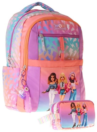 Wow Generation Shine Kız Çocuk (Turuncu - Mor) İlkokul Okul Çantası ve Kalemlik Seti - SETWG-W6090C