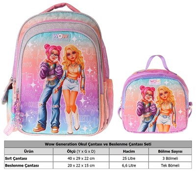 Wow Generation Star İkili Okul Çanta Seti - Pembe - Mor Star Desenli Kız Çocuk SETWG-W6033B