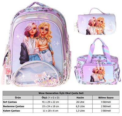 Wow Generation Üçlü İlkokul Okul Çanta Seti - Pembe - Friends Baskılı - Kız Çocuk - SETWG-W6054A