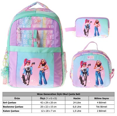 Wow Generation Üçlü İlkokul Okul Çanta Seti - Yeşil - Mor - Be You Baskılı - Kız Çocuk - SETWG-W6085A