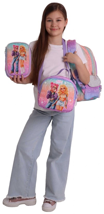 Wow Generation Üçlü İlkokul Okul Çanta Seti - Pembe - Mor - Star Desenli - Kız Çocuk - SETWG-W6033A