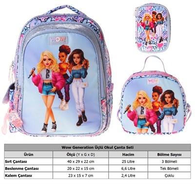 Wow Generation Üçlü İlkokul Okul Çanta Seti - Lila - Music Desenli - Kız Çocuk - SETWG-W6044A