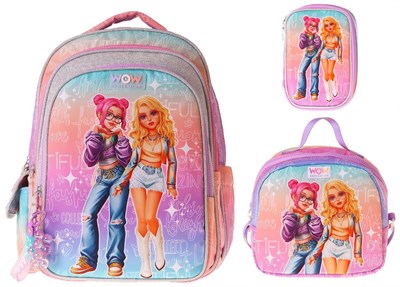 Wow Generation Üçlü İlkokul Okul Çanta Seti - Pembe - Mor - Star Desenli - Kız Çocuk - SETWG-W6033A