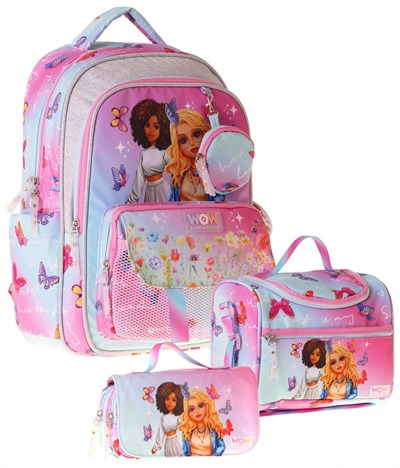 Wow Generation Üçlü İlkokul Okul Çanta Seti - Turkuaz - Pembe - Butterfly Baskılı - Kız Çocuk - SETWG-W6074A