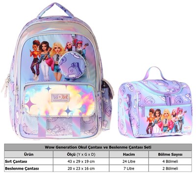 Wow Generation Very Nice İkili Okul Çanta Seti - Lila Very Nice Baskılı Kız Çocuk SETWG-W6080B