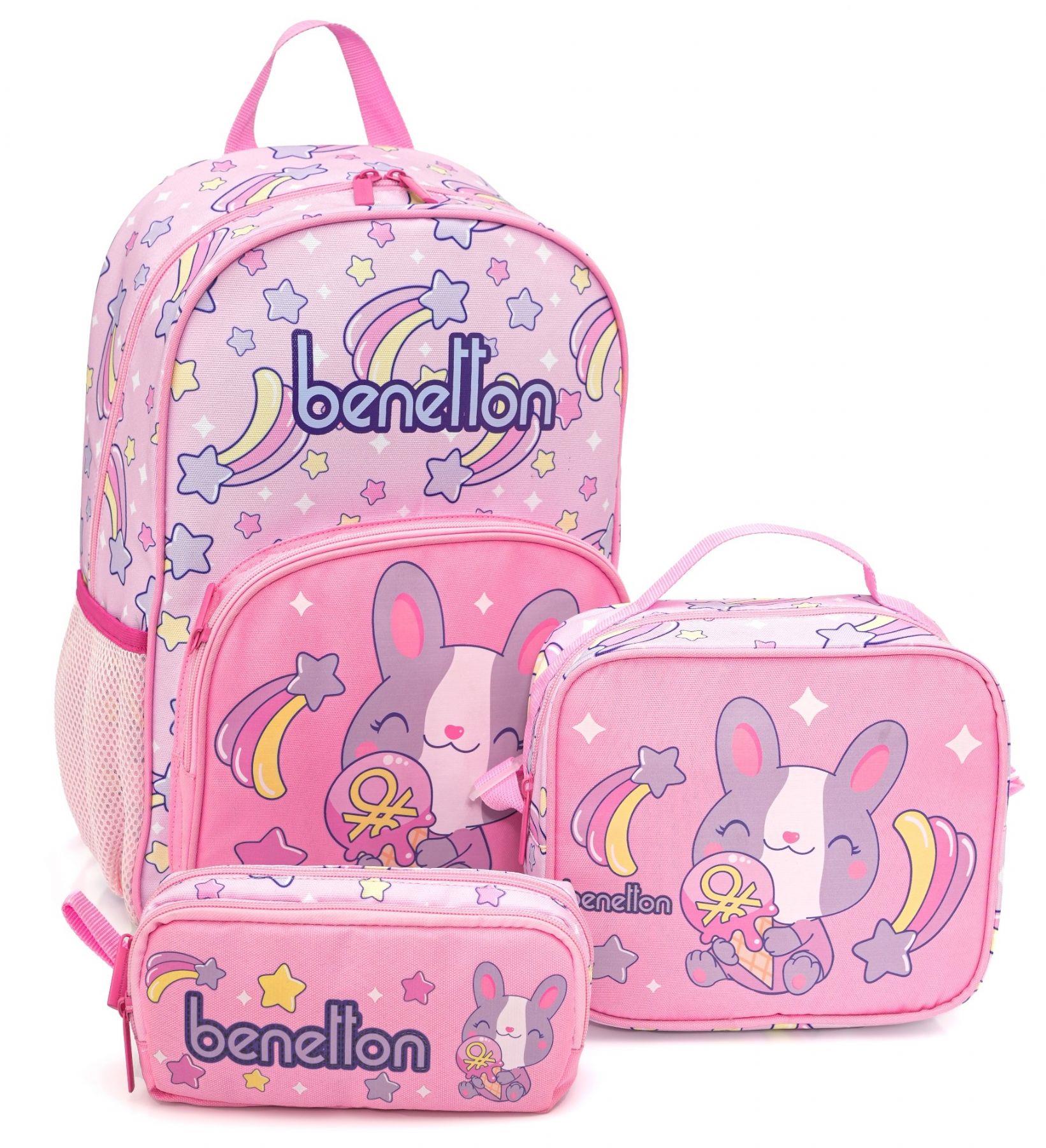 Benetton Kız Çocuk Açık Pembe Üçlü İlkokul Çanta Seti 21032