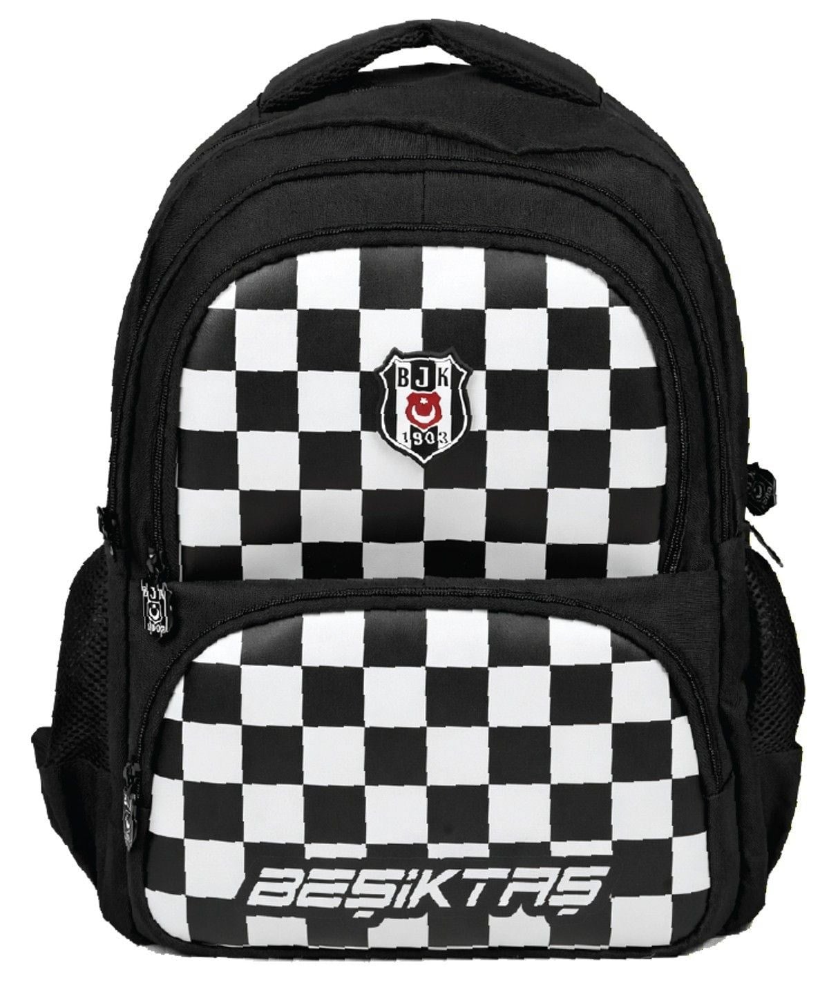 Beşiktaş Dört Bölmeli Erkek Çocuk Dama Baskılı Siyah - Beyaz Okul Sırt Çantası - 26349