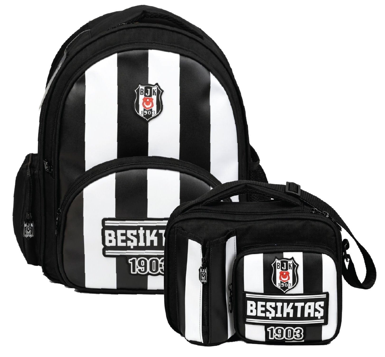 Beşiktaş Erkek Çocuk İlkokul Çantası ve Beslenme Çantası Seti (Beşiktaş 1903 Baskılı) Siyah - Beyaz - SETBJK26357B