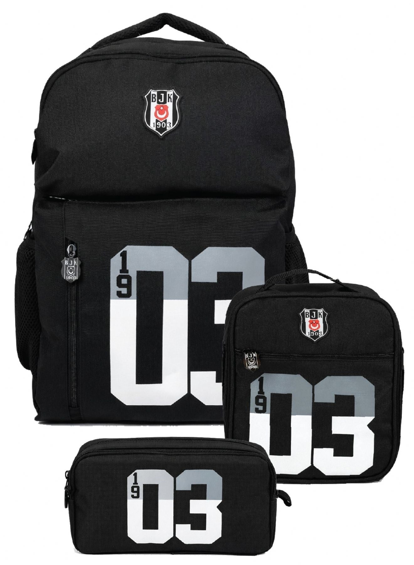 Beşiktaş Erkek Çocuk Üçlü İlkokul Okul Çanta Seti - 1903 Baskılı (Gri - Siyah) - SETBJK26304A