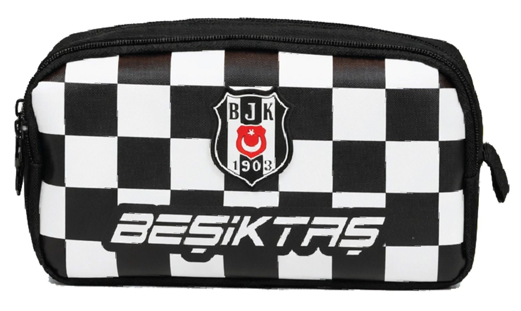 Beşiktaş İki Gözlü Erkek Çocuk Beşiktaş Yazılı Beyaz - Siyah Okul Kalem Çantası/Kalemlik - 26352
