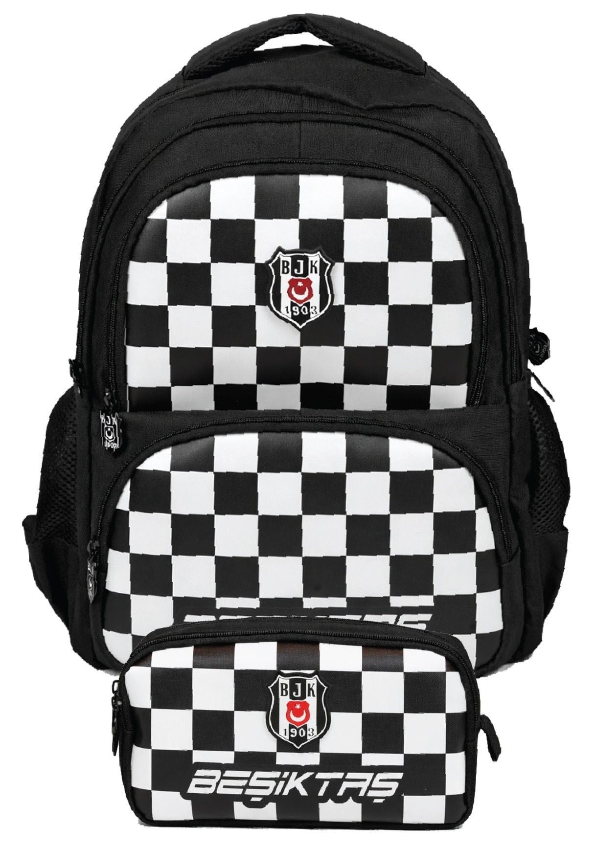 Beşiktaş İkili Okul Çantası ve Kalemlik Seti Siyah - Beyaz (Dama Baskılı) Erkek Çocuk - SETBJK26349C