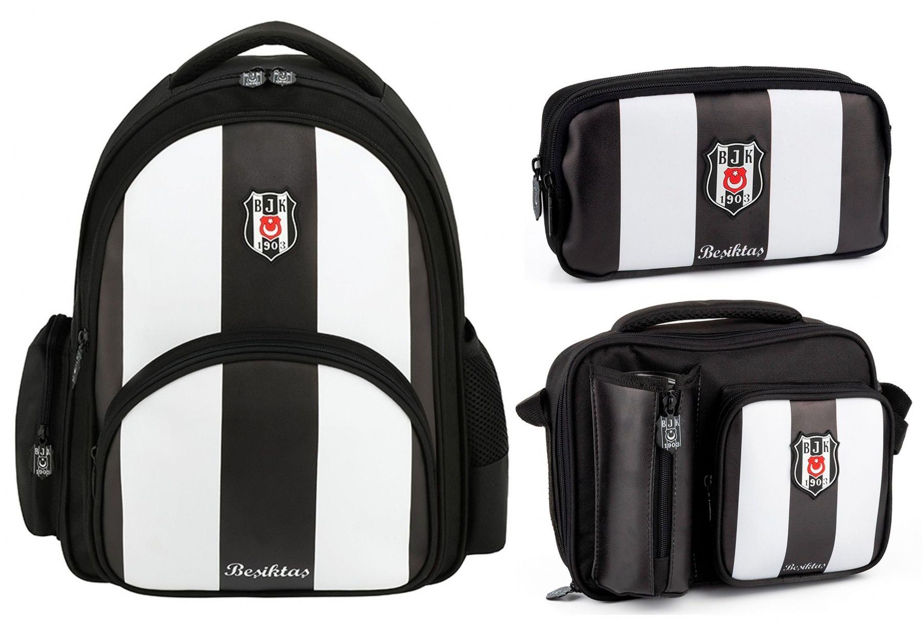 Beşiktaş Siyah Beyaz Çizgi Desenli Okul Çanta Seti - SETME25356A