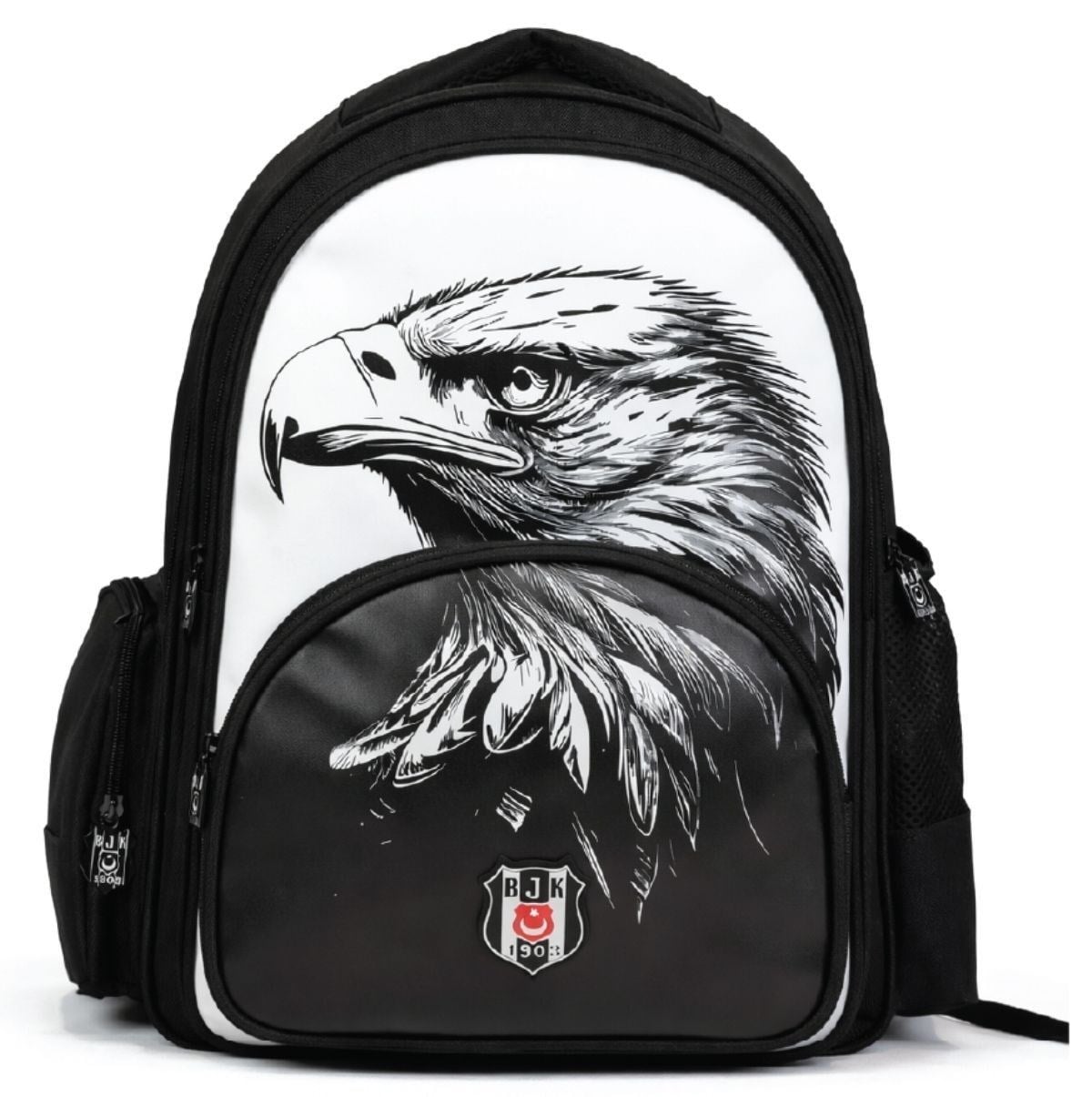 Beşiktaş Üç Bölmeli Erkek Çocuk Kartal Baskılı Beyaz - Siyah Okul Sırt Çantası - 26361