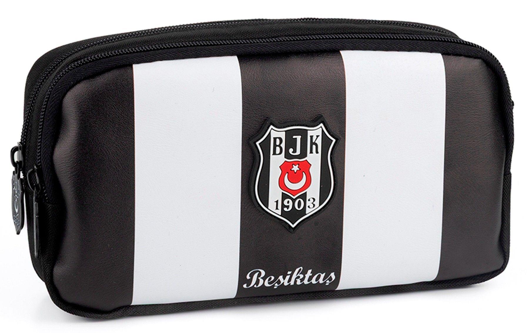 Beşitaş Siyah Beyaz Çubuk Desenli Suni Deri Kalemlik - Kalem Çantası - 25359