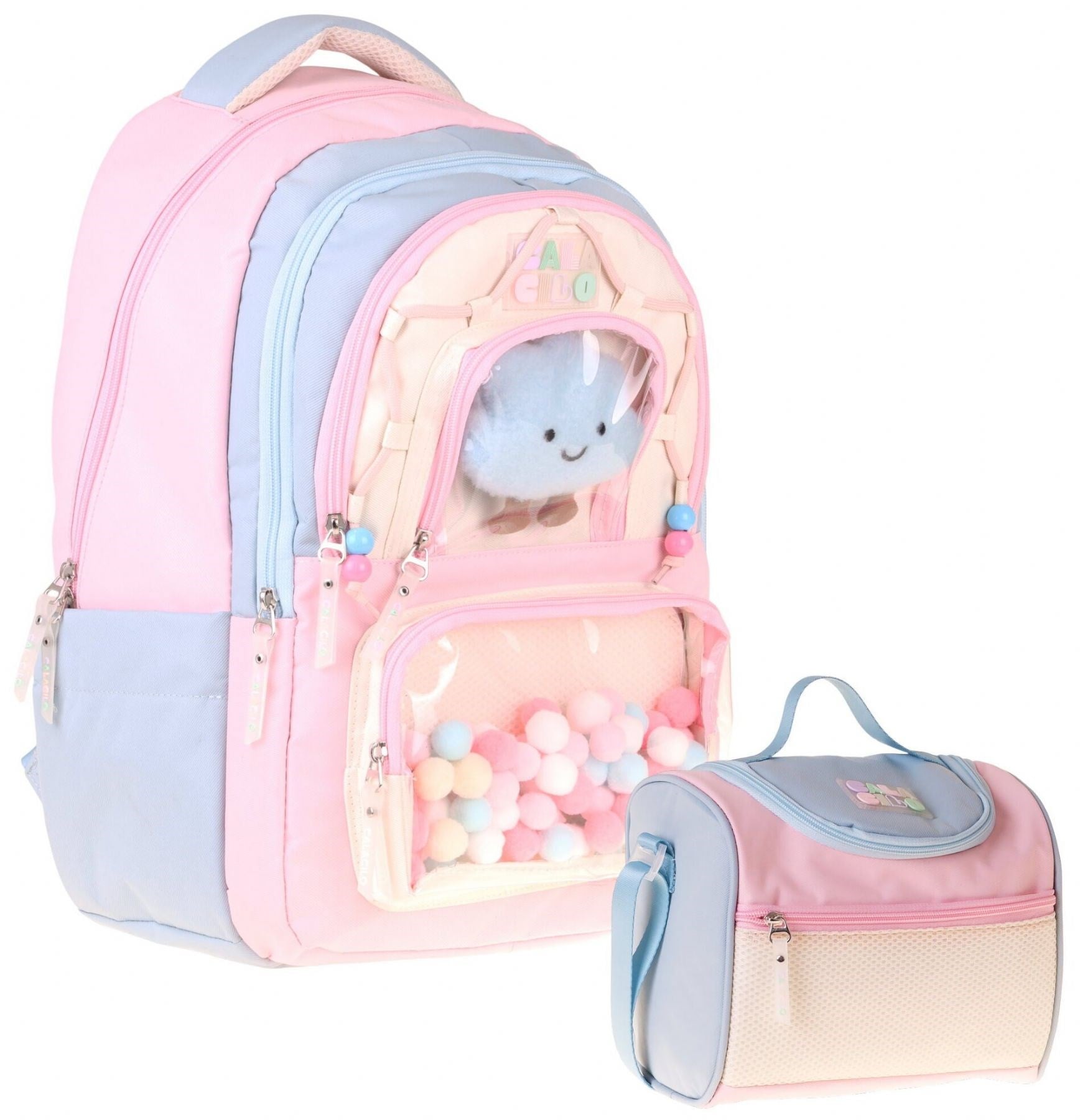 CalaCilo Kız Çocuk İlkokul Sırt Çantası ve Beslenme Seti - Cloudy Pembe Mavi Renkli Pembe - Mavi SETCC-C4086B