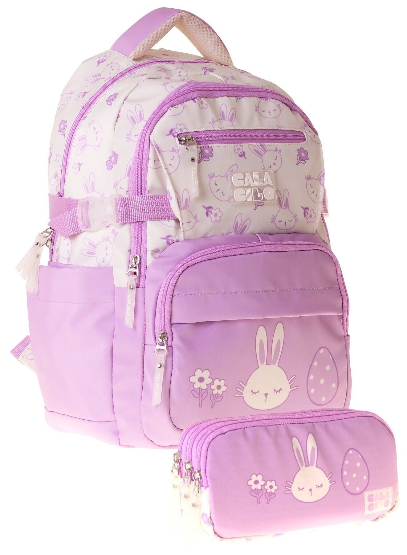 CalaCilo Rabbit Kız Çocuk Tavşan Baskılı Okul Sırt Çantası ve Kalemlik Seti - SETCC-C4041C