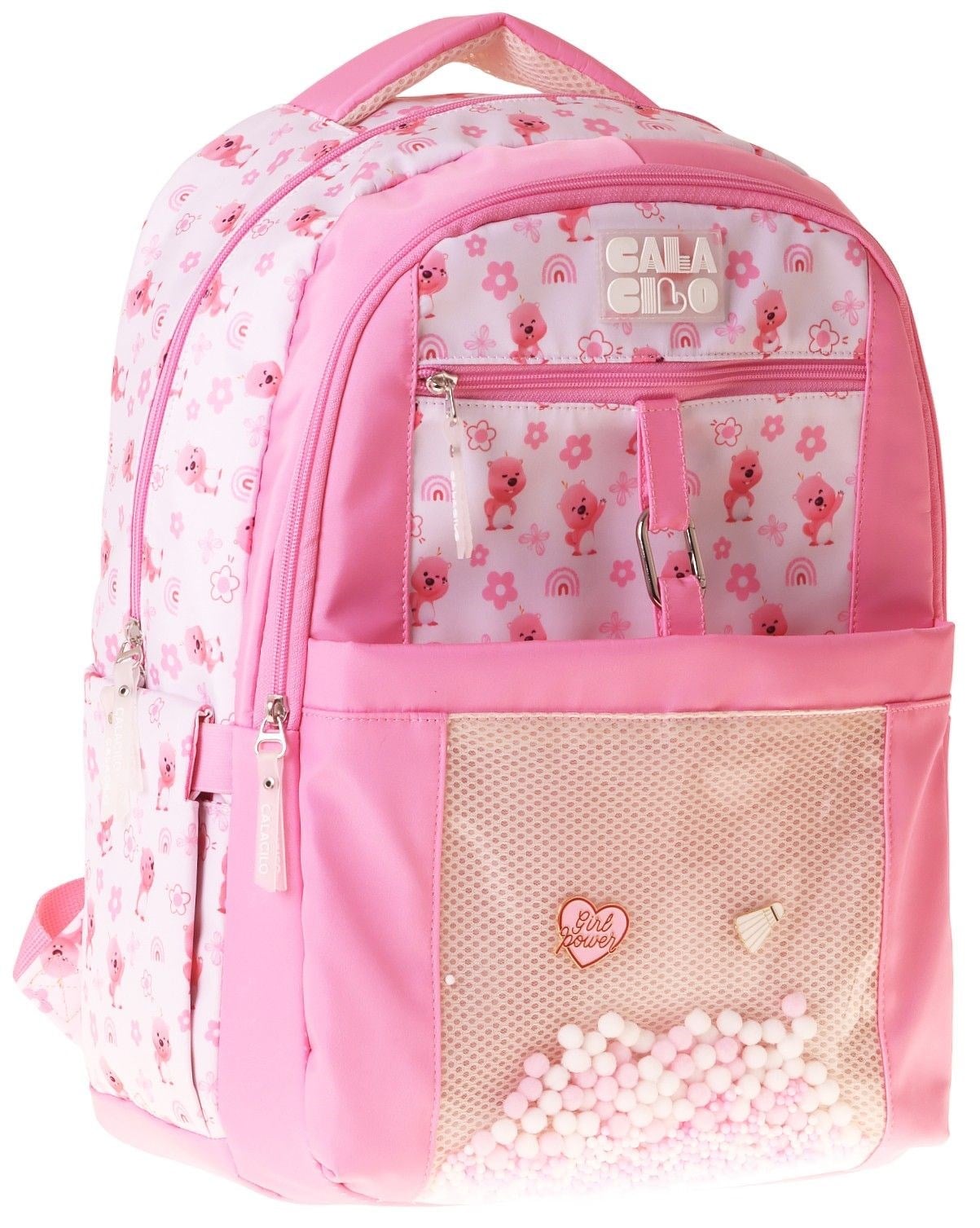 Calacilo Tiny Ayıcık Baskılı Pembe Kız Çocuk İlkokul Okul Sırt Çantası - Dört Bölmeli - C4062