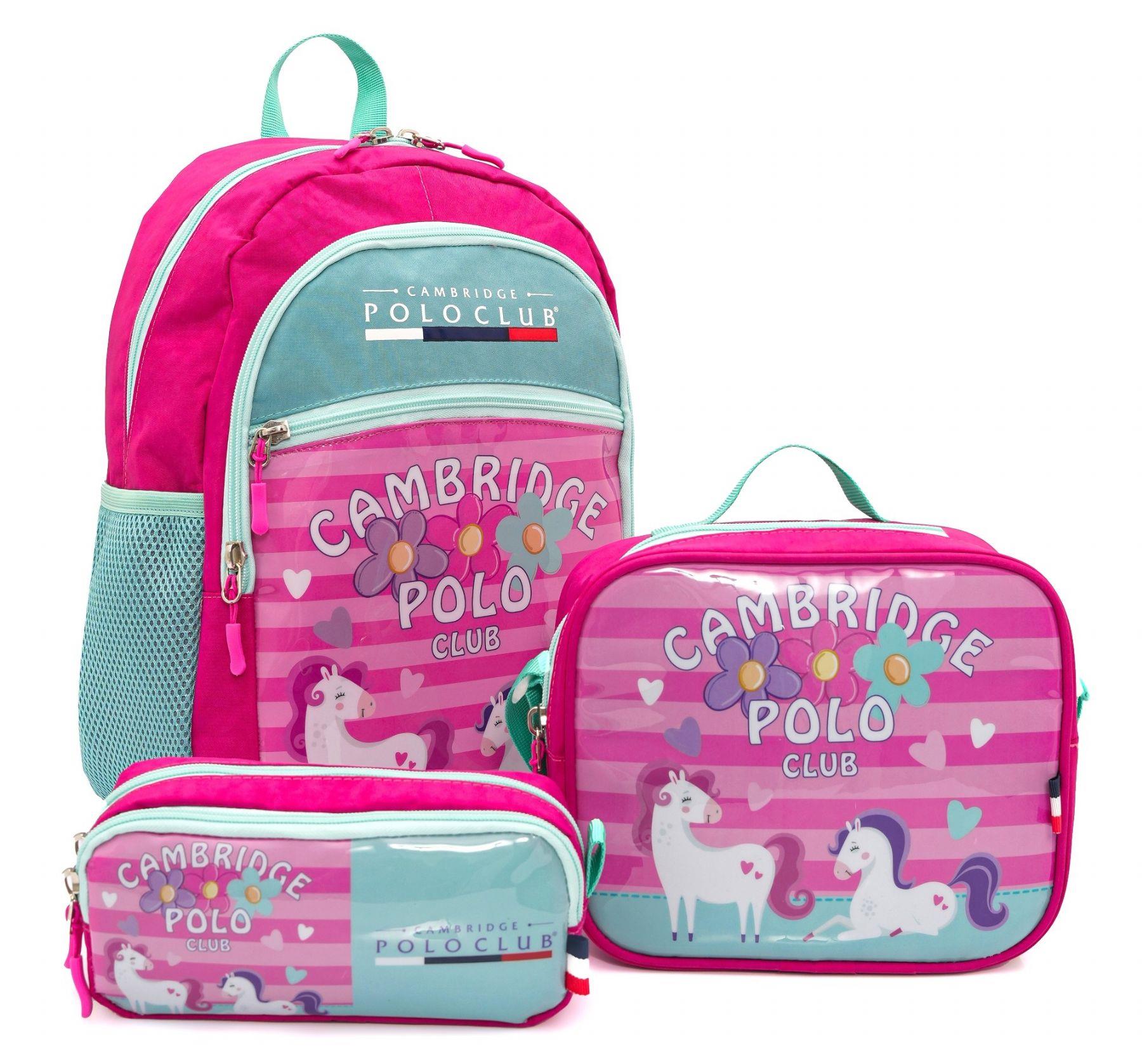 Cambridge Polo Club Minimal Unicorn Temalı 3'lü Kız Çocuk İlkokul Çanta Seti - Pembe - PLCAN2130