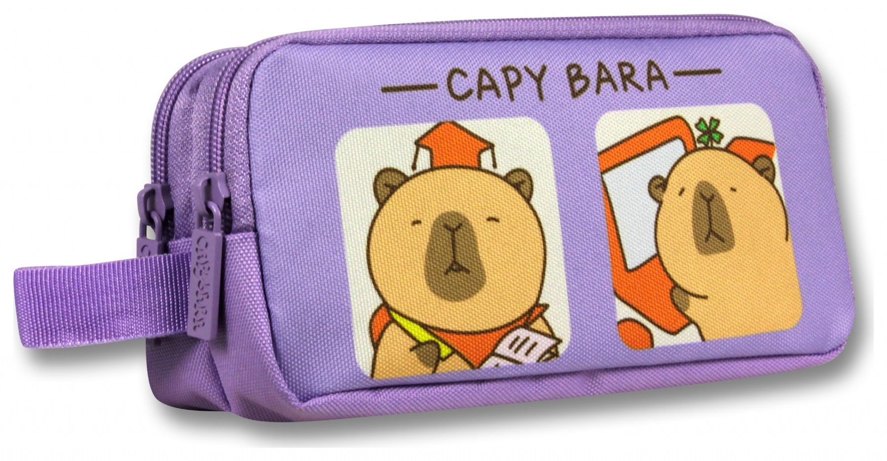Capybara İki Bölmeli Capybara baskılı Lila Kız Çocuk Kalem Çantası - 6217