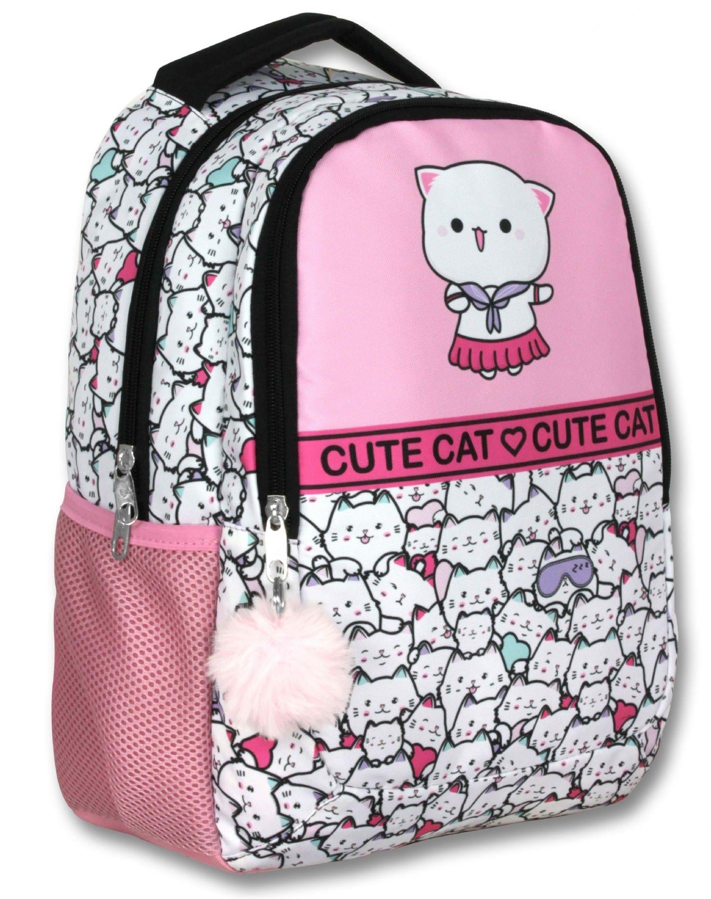 Cennec 5012 (Sevimli Kediler - Pembe Beyaz - Kız Çocuk) Okul Çantası