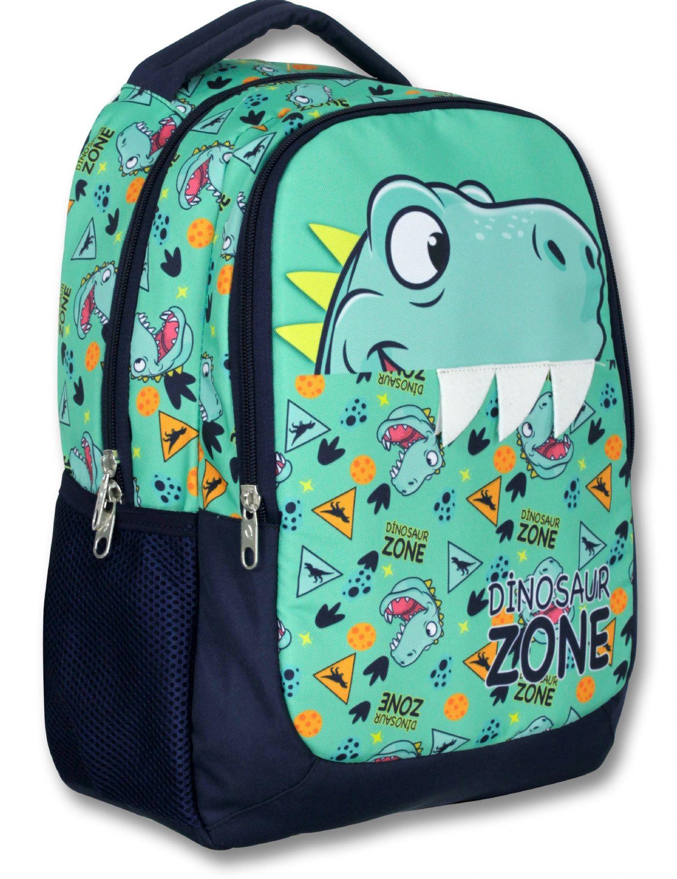 Cennec 5018 (Dinazor - Yeşil Lacivert - Erkek Çocuk) Okul Çantası - Dinazor Diş Detayı