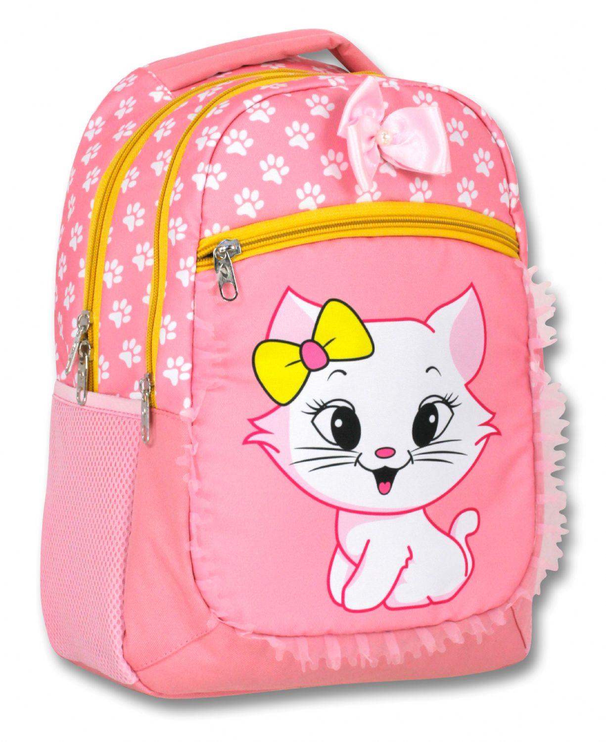 Cennec Pembe Sarı Sevimli Kedi Üç Gözlü İlkokul Okul Sırt Çantası