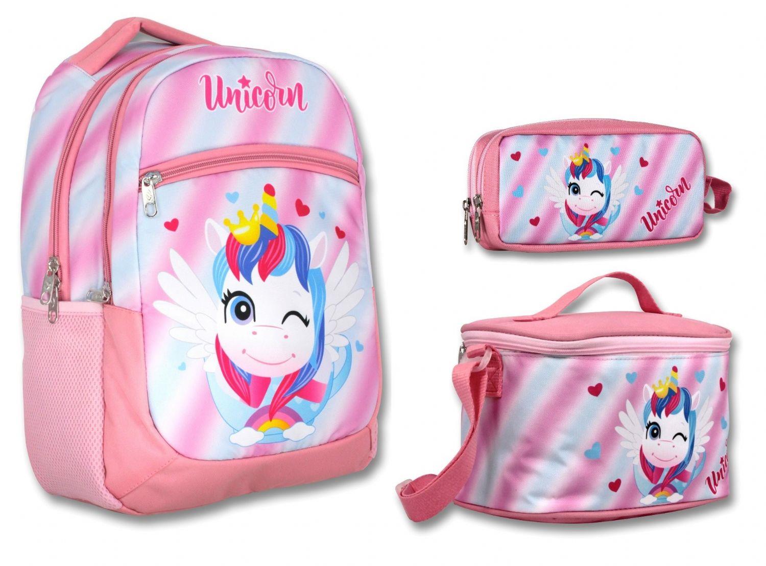 Cennec Pembe Sevimli Unicorn İlkokul Sırt Çantası Seti - Kız