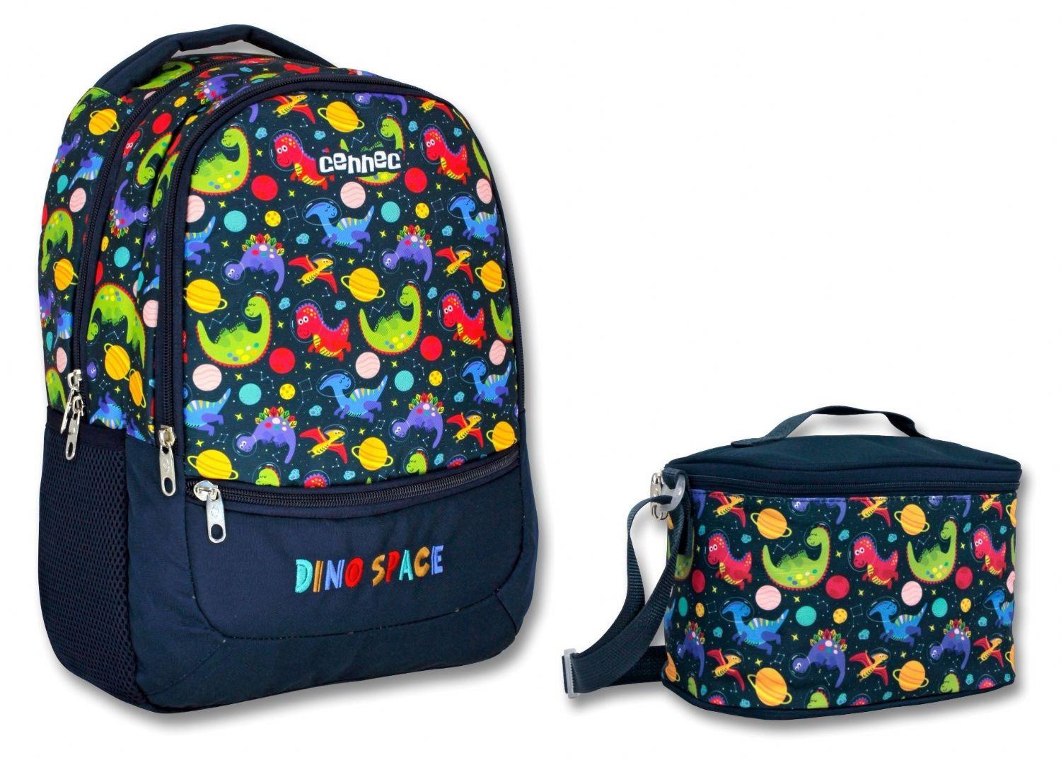 Cennec Siyah Dinazorlar İlkokul Sırt Çantası ve Beslenme Seti - Erkek Çocuk