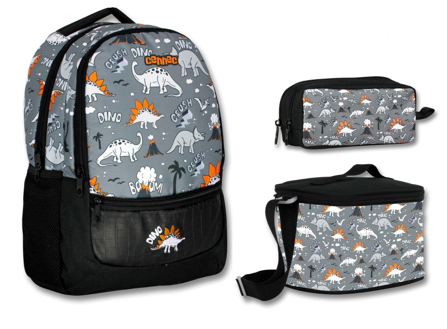 Cennec Siyah Gri Dinazor İlkokul Sırt Çantası Seti - Erkek