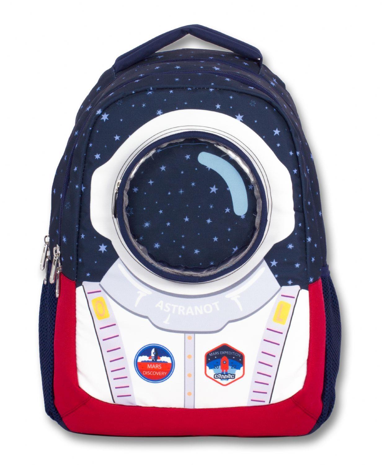 Cennec Üç Bölmeli  Astronot İlkokul Çantası - Astronot Çanta - Erkek Çocuk