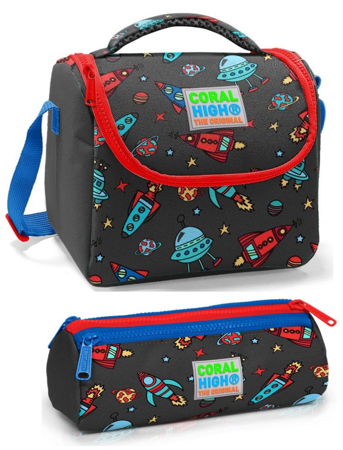 Coral High   Siyah Kırmızı Roket Beslenme Çantası Seti