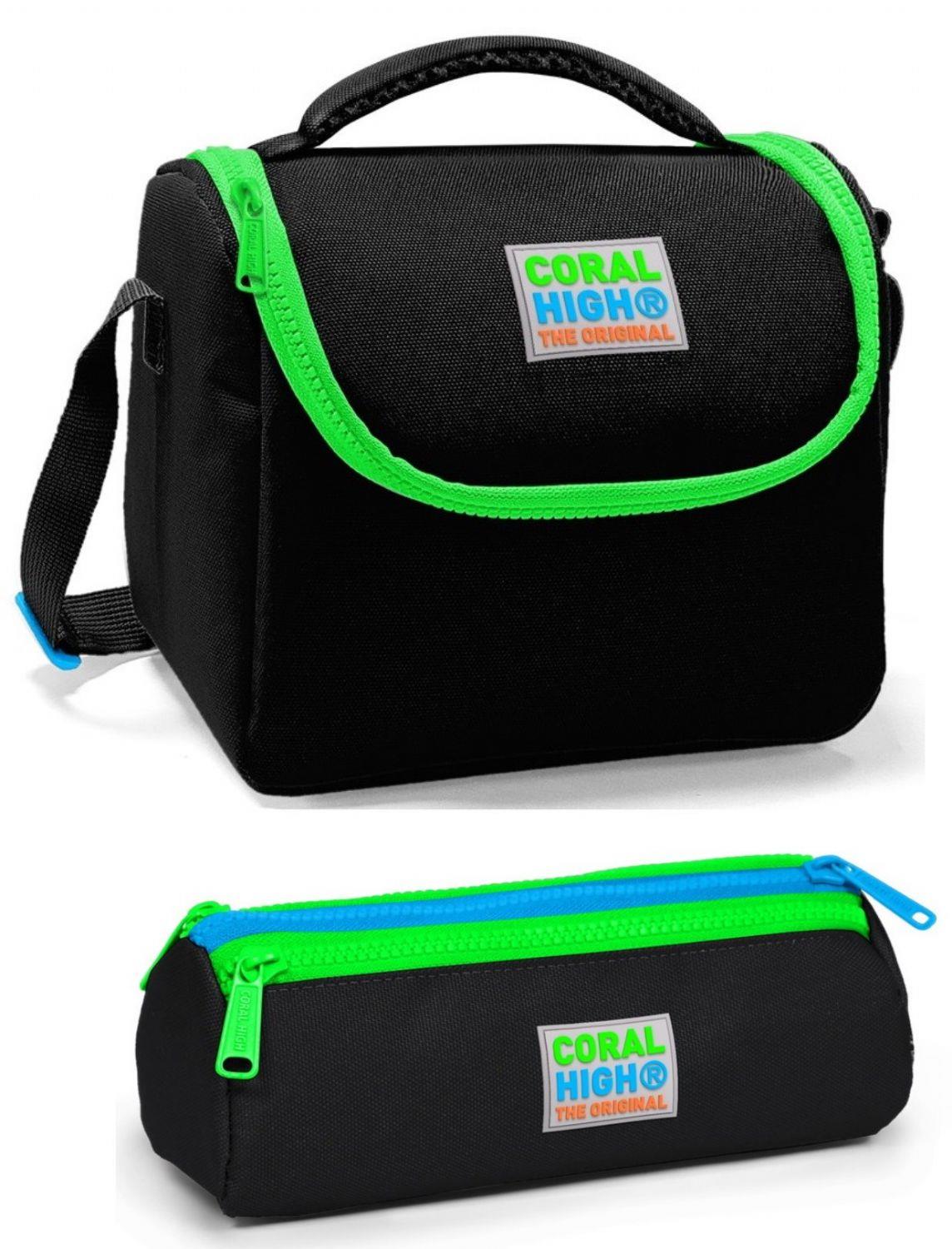 Coral High  Çocuk Siyah Yeşil Beslenme Çantası Seti