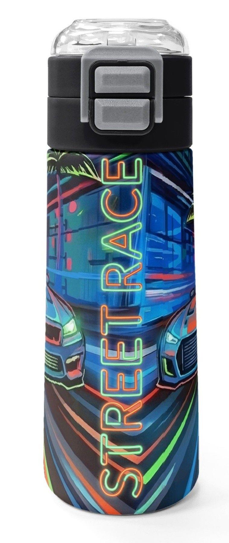 Coral High 500 ml Erkek Çocuk Siyah Yarış Arabası Baskılı Çelik Termos Matara - Okul Suluğu
