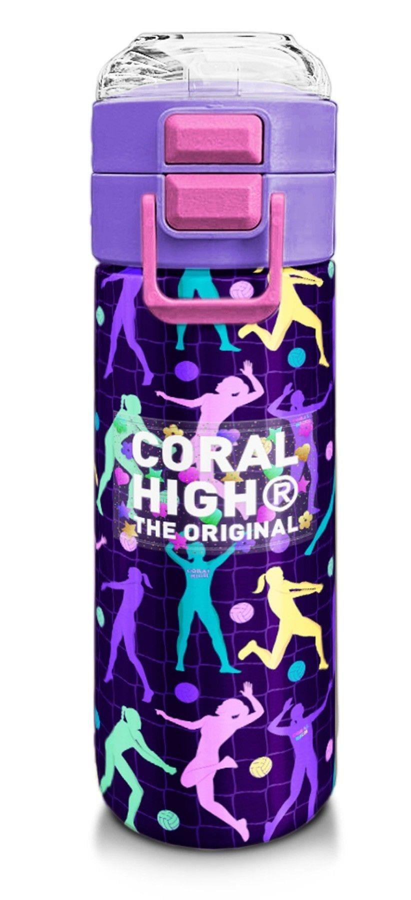 Coral High 500 ml Kız Çocuk Pipetli Termos/Matara - Mor Voleybol Desenli  - Çift Kullanım Özelliği 31849