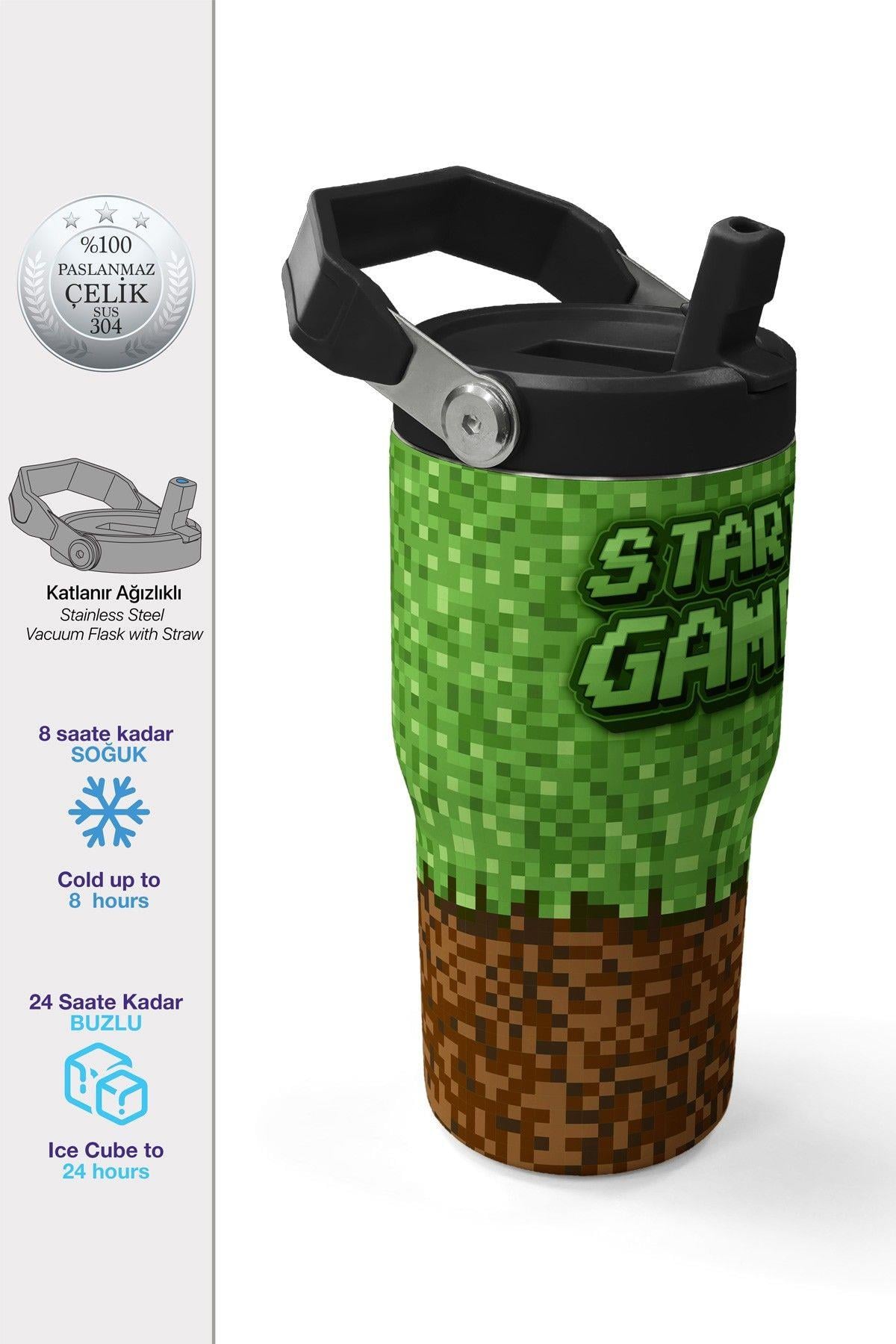 Coral High 600 ml Pipetli ve Kulplu Yeşil Kahverengi Craft Desenli Erkek Çocuk Matara 38916