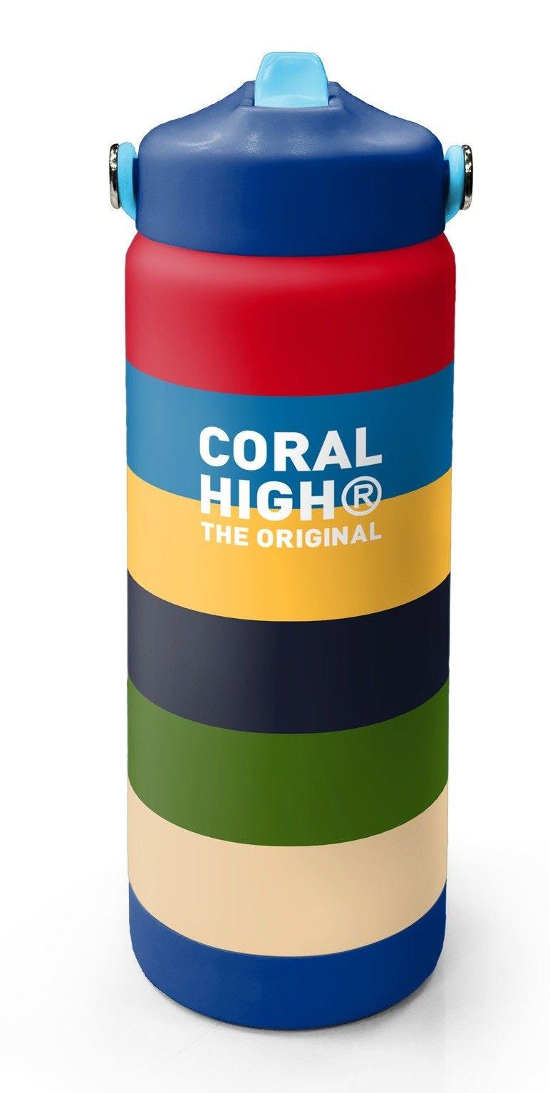Coral High 650 ml Erkek Çocuk Çok Renkli Çizgi Desenli Çelik Suluk/Matara (Pipetli) 38312