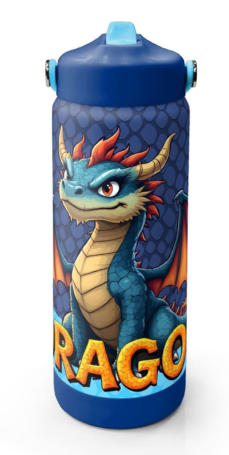 Coral High 650 ml Erkek Çocuk Mavi Sarı Dragon Desenli Çelik Suluk/Matara (Pipetli) 38313