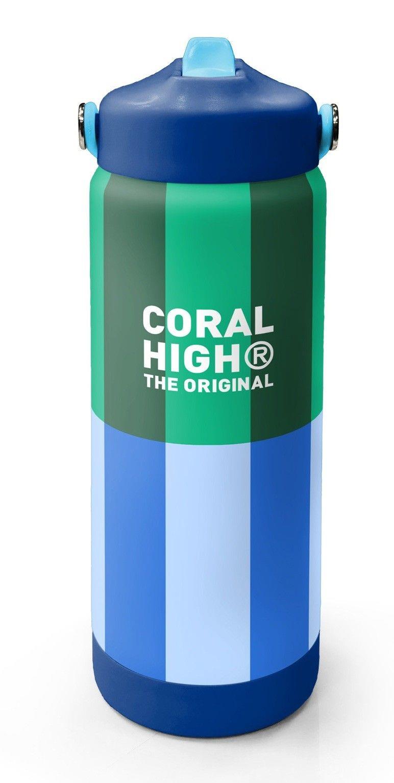 Coral High 650 ml Erkek Çocuk Mavi Yeşil Çizgi Desenli Çelik Suluk/Matara (Pipetli) 38311